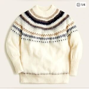JCrew Fair Isle Yoke Puff-Sleeve Sweater Small